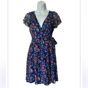 Moulinette Seours Silk Blue Floral Wrap Dress Anthropologie Excellent Size 0